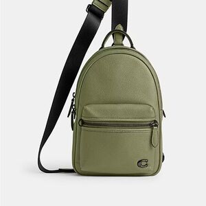 Coach Olive Green Pebbled Leather Sling Bag with Black Strap CP162